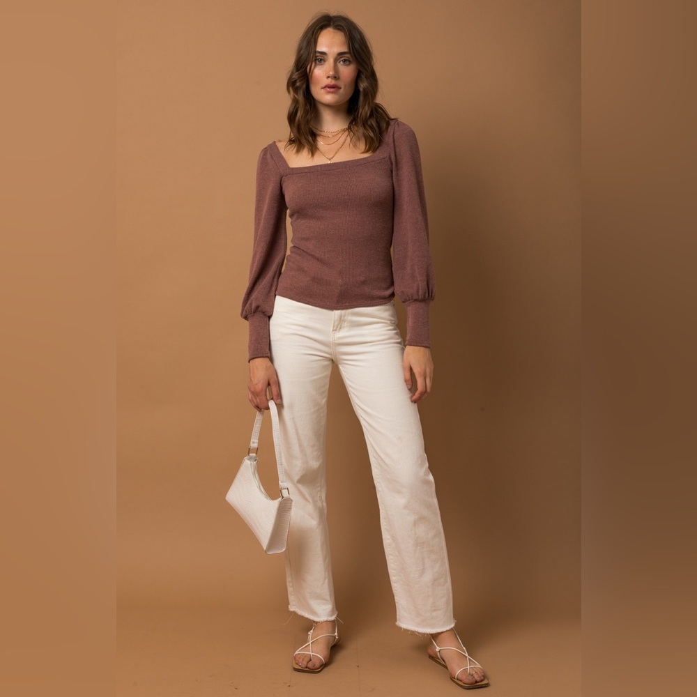 Gilli sleeve square neck rib top